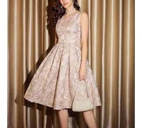Shein Vestido Elegante Vintage de Mujer con Jacquard Floral, Beige Elegante de Verano para Fiesta de Día, Atuendo para Vacaciones, Festival, Navidad, Año Nu