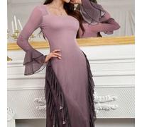 Shein Vestido elegante y encantador de mujer con falda larga de tul con volantes y degradado