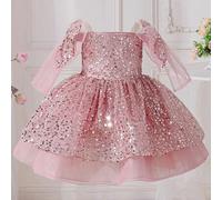 Shein Vestido elegante y lujoso con malla y lazo con lentejuelas para niñas, adecuado para graduación escolar, baile de graduación, gala nocturna. No incluy