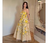 Shein Vestido elegante y romántico de malla con bordado floral y cintura sin tirantes, en color púrpura, para mujer, de última para primavera y verano