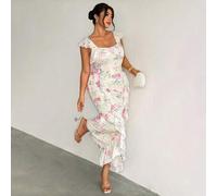 Shein Vestido elegante y romántico de talla grande para mujer, ideal para citas, fiestas o bodas. Vestido rosa asimétrico de un solo hombro, manga larga, di