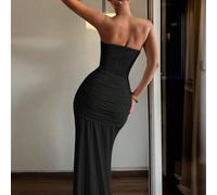 Shein Vestido elegante y sexy de punto de unicolor con cremallera y espalda descubierta, adecuado para bodas, fiestas de cumpleaños, cenas formales, fiestas