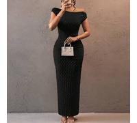 Shein Vestido elegante y sexy de tela con textura a rayas de un solo hombro, de talla grande, para fiestas navideñas, de Año Nuevo o de San Valentín, tambié