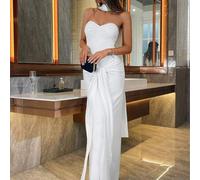 Shein Vestido elegante y sexy para fiesta, vacaciones, de doble capa con volante en el frente y atar en la cintura, de unicolor y forrado, para mujeres
