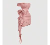Shein Vestido envolvente de un solo hombro color rosa pálido con detalle de lazo oversize - Perfecto para fiestas, vacaciones, citas, celebraciones de cumpl
