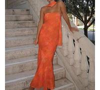 Shein Vestido escotado palabra de honor con volantes, estampado de red sexy