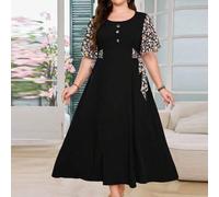 Shein Vestido estampado con cuello redondo, mangas acampanadas y cintura con cordón, estilo árabe, para mujer talla grande, primavera/verano