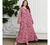 Shein Vestido evasé con escote en V estampado en contraste, estilo árabe para mujeres, primavera/verano, modesto