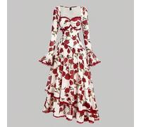 Shein Vestido floral romántico con rosas para mujer, vestido para vacaciones, fiestas y citas, vestido de mujer, disfraz de diablo, ropa para regreso a clas