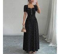 Shein Vestido fluido con cintura ceñida, cuello cuadrado francés, mangas de pétalos y estampado de lunares elegante y romántico para mujer