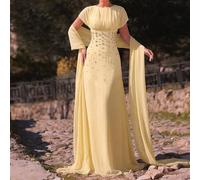 Shein Vestido formal de fiesta elegante, romántico y de moda, con tela de gasa, decoración de diamante de imitación y plisado en línea A, adecuado para invi
