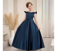 Shein Vestido formal de princesa elegante con manga de campana y lazo para niñas, vestido de niña de las flores, vestido de dama de honor, adecuado para act