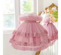 Shein Vestido formal elegante con cola de malla con lentejuelas sin mangas para niñas, adecuado para fiesta de cumpleaños, boda, niña de las flores, no incl