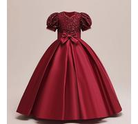 Shein Vestido formal elegante de tul y satén largo con lazo con cuentas para niñas, adecuado para galas, ceremonias y fiestas de cóctel. No incluye accesori