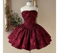 Shein Vestido formal elegante, romántico y de moda con busto plisado y decoración de jacquard color vino tinto, adecuado para fiestas, bodas, cócteles y bai