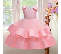 Shein Vestido formal elegante sin mangas de tul y satén con lazo en la espalda para niñas, adecuado para niña de las flores, boda, banquete. No incluye diad