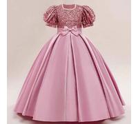 Shein Vestido formal largo de satén con lazo de lentejuelas para niñas preadolescentes, adecuado para galas, eventos de anfitrión, cenas formales, no incluy