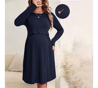 Shein Vestido Funcional De Lactancia De Manga Larga De Canalé De Maternidad