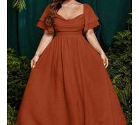 Shein Vestido holgado de mujer talla grande de línea A con fruncidos en los hombros y volantes, vestido largo y fluido para fiesta, boda, vacaciones, estilo