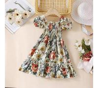 Shein Vestido informal de verano europeo y americano para niña joven, vestido elegante de estampado retro con manga corta para salir o de vacaciones