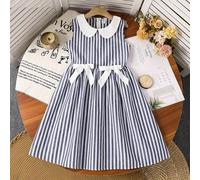 Shein Vestido informal sin mangas con cuello Peter Pan a rayas y bloques de color para niña preadolescente