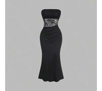 Shein Vestido largo ajustado con diseño de encaje francés sexy, minimalista y elegante con estética de Vogue, sensual y de buen gusto para mujeres