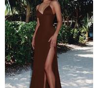 Shein Vestido largo con abertura alta, cruzado y sin espalda, de unicolor, elegante y sexy para fiestas y eventos formales