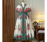 Shein Vestido largo con estampado floral, cuello Mao y mangas de pétalo para mujer de talla grande, vestido largo, vestido maxi, vestido vintage con estampa