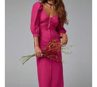 Shein Vestido largo con mangas de pétalo y botones frontales