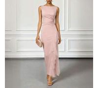 Shein Vestido largo de Body con efecto ajustado sin mangas de color rosa para mujer, elegante para fiestas, bodas, invitados, formal, cóctel, noche. Vestido