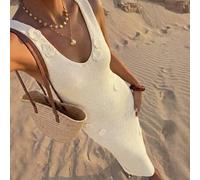 Shein Vestido largo de cubrimiento elegante con cuello en V sin mangas y diseño de flores a crochet, vestido floral para mujer, vestido blanco, atuendo de v