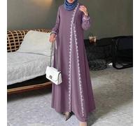 Shein Vestido largo de estilo árabe con cuello redondo, manga larga y encaje elegante para mujer, modesto para primavera