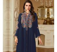 Shein Vestido largo de estilo árabe holgado con cuello en V, bordado con lentejuelas, de inspiración vintage, para primavera/verano, modesto estilo kaftan