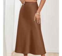 Shein Vestido largo de estilo de cola de sirena de unicolor para mujer, de tela de satén, vestido elegante de longitud media, adecuado para fiestas y uso di