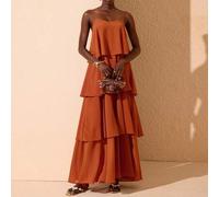 Shein Vestido largo de gasa con volantes y nudo delantero, estilo bohemio para mujer, ideal para vacaciones y días festivos