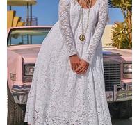 Shein Vestido largo de hombros abiertos elegante para mujer de talla grande - Adecuado para ocasiones formales y casuales, tela de poliéster no elástica lav
