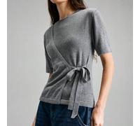 Shein Vestido largo de manga larga con cintura anudada, color gris, nueva colección primavera/verano 2026. Adecuado para fiestas urbanas modernas, vuelta al