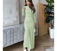 Shein Vestido largo de manga larga con cuello redondo y malla para mujer, vestido casual de otoño. Adecuado para ropa de otoño, atuendo de regreso a clases,