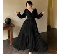 Shein Vestido largo de manga larga con escote en V y espalda descubierta, vestido elegante y fluido de estilo griego de diosa blanca