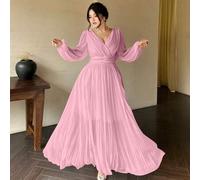 Shein Vestido largo de manga larga con escote en V y espalda descubierta, vestido elegante y fluido de estilo griego de diosa blanca