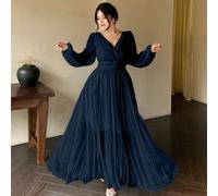 Shein Vestido largo de manga larga con escote en V y espalda descubierta, vestido elegante y fluido de estilo griego de diosa blanca