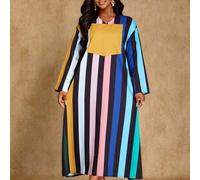 Shein Vestido largo de manga larga con estampado de rayas y contrastes de colores, elegante y casual, para uso diario, con estilo tradicional sudafricano, p