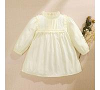 Shein Vestido largo de manga larga para niñas bebé, de estilo vintage francés elegante y exquisito, con volantes y encaje. Base en color blanco marfil que c
