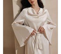 Shein Vestido largo de mangas campana de unicolor elegante para mujer, para primavera/verano, vestidos elegantes y modestos de corte A estilo árabe, para fi