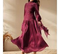 Shein Vestido largo de mujer con diseño plisado, vestido formal elegante y de moda, vestido elegante de color vino, vestido de mujer con fruncido