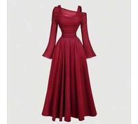 Shein Vestido largo de mujer con mangas de trompeta y hombros descubiertos de malla de color burdeos, estilo occidental, vintage, años 70, The Bachelorette