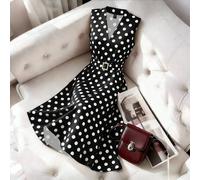 Shein Vestido largo de mujer de moda sin mangas con cuello en V, estampado de lunares, cintura ceñida y corte en A, estilo para el Día de San Valentín & noc