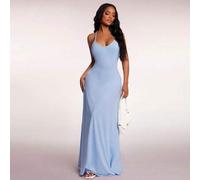 Shein Vestido largo de mujer de verano, sexy, elegante y fluido con silueta línea A, vestido camisero escotado en la espalda de color azul cielo, apropiado