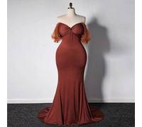 Shein Vestido largo de mujer talla grande elegante con hombros descubiertos, cintura alta y ceñido, de lujo con estilizado Mermaid