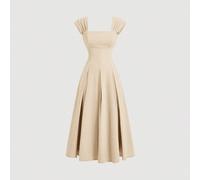 Shein Vestido largo de paraguas con pliegues y mangas de concha de albaricoque, vestido formal, vestidos de mujer de otoño, atuendos de mujer para cruceros,